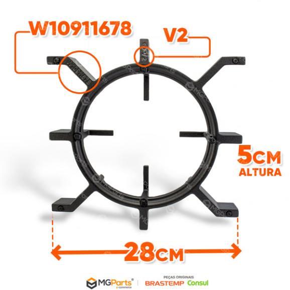 Dimensões Trempe Central Fogão 5 Bocas Brastemp W10911678 Original 